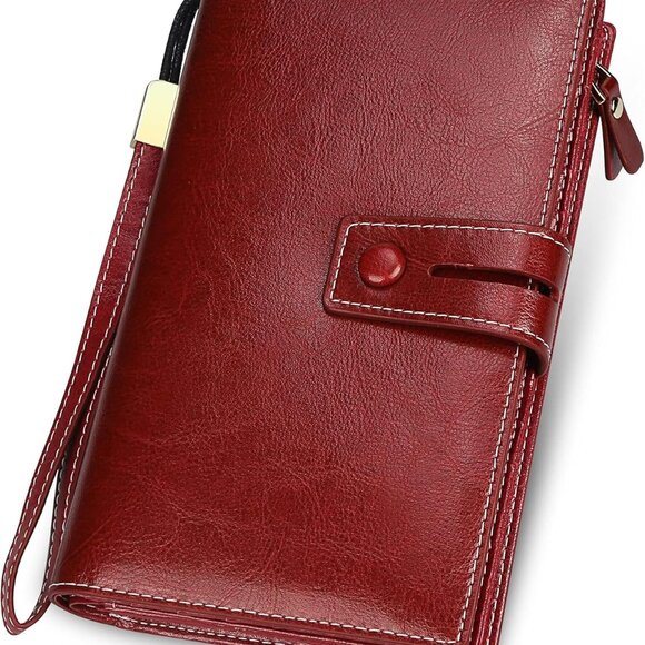 Women's RFID Blocking Leather Wallet Clutch Large Phone Organizer Wristlet - Picture 1 of 7